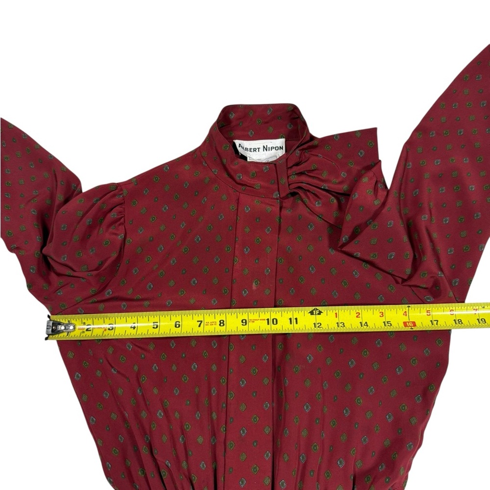 VTG Albert Nipon Red Midi Dress Sz 4 Saks Fifth Avenue Long Sleeve Pleated ILGWU - Picture 4 of 11